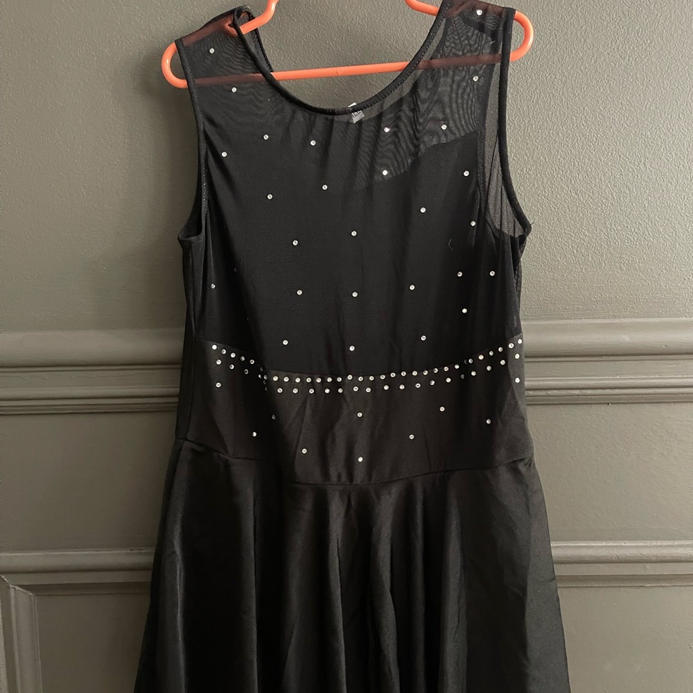 Black Sleeveless Mini Dress with Silver Embellishments figure skating dress